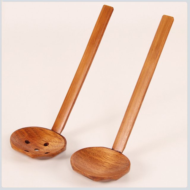 VONKY Japanese Style Long Handle Wooden Soup Spoon Ramen Ladle Strainer Hot Pot Scoop Colander Kitchen Utensil