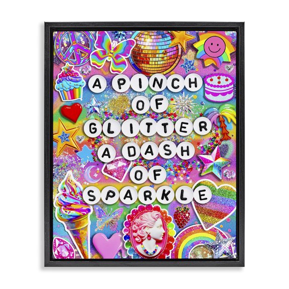 Stupell Industries Pinch Of Glitter & Sparkle Quotes and Sayings Painting Black Floater Framed Canvas Art Print Wall Art, 17 x 21