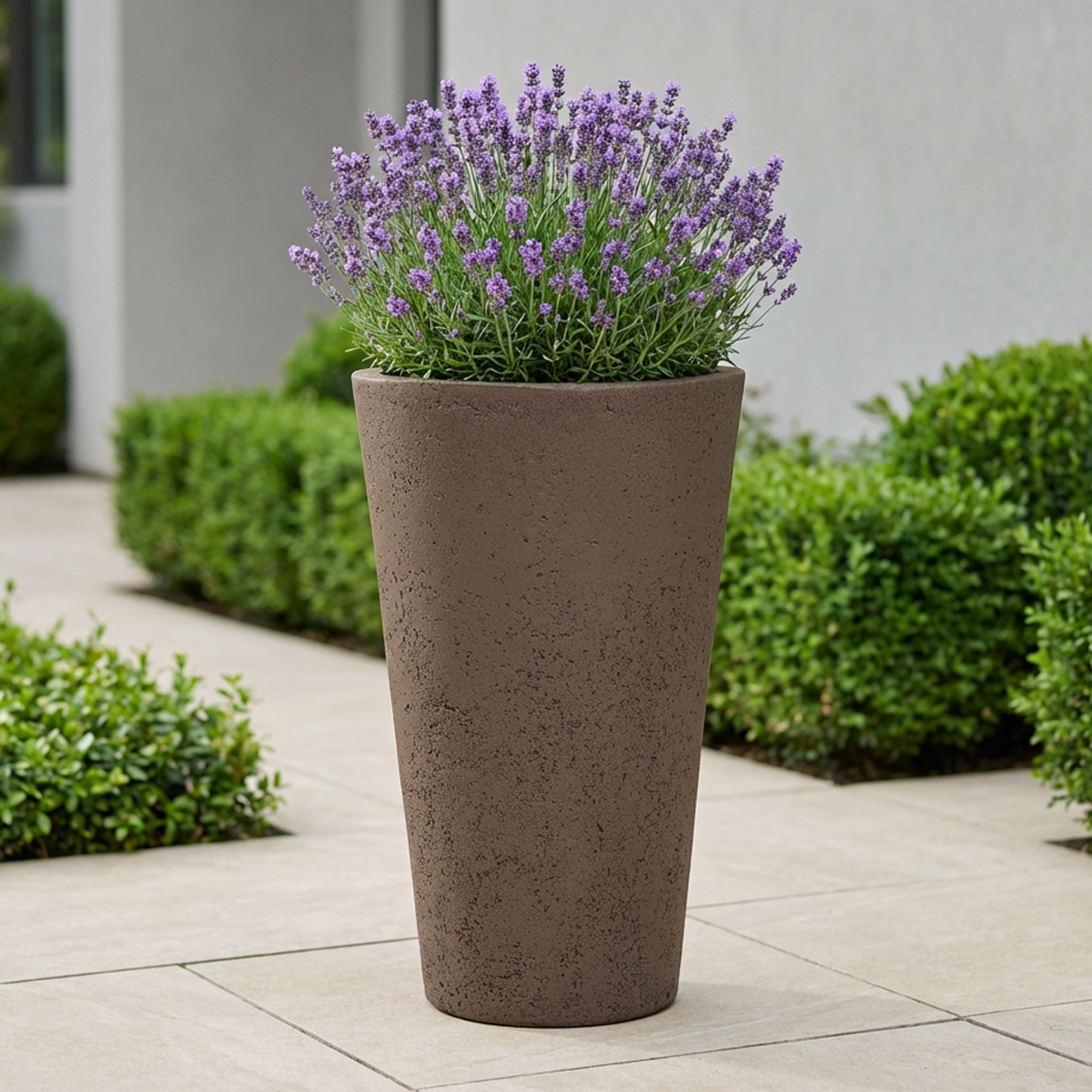 Algreen Crete 20" Self-Watering Planter, Tall, Browstone Resin, 2 Pack