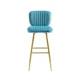 thumbnail image 4 of Modern Velvet Bar Stools, Accent Upholstered Chairs, Low Back Barstool, Pub Height Home Bar Dining Chairs, Counter Stools Tufted Back Kitchen Island Chairs with Gold Legs and Footrest, Blue, 4 of 7