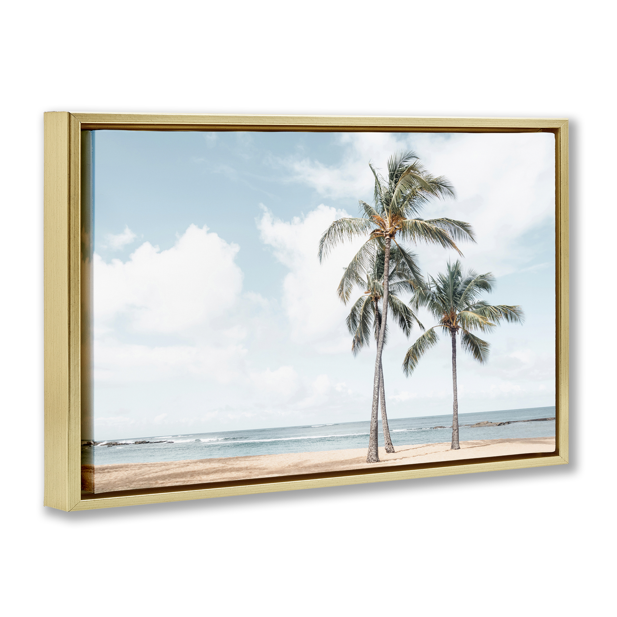 Stupell Industries Windy Tropical Scene Nautical & Beach Painting Gold Floater Framed Canvas Art Print Wall Art, 31 x 21