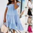 thumbnail image 1 of Koszal Women Dress Solid Color Ruffled Soft Casual Plus Size A-line Knee-length Dress for Dating, 1 of 8