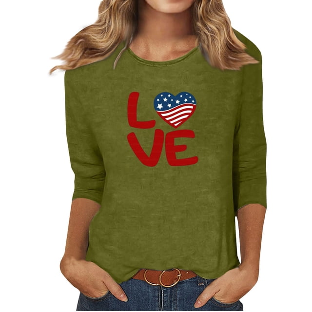 Blusas para Mujeres Casual 3/4 Manga Cuello Redondo Impreso Suelto, Mujer 3/4 Manga Tops Y Blusas para Diario