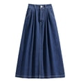 thumbnail image 6 of Women's Tennis Skirts Summer Button Elastic Waist Denim Skirt with Pleated Midi Length Practical Pockets for Everyday Casual Wear Blue 3XL, 6 of 8