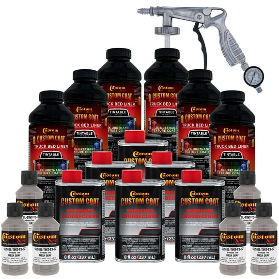 Custom Coat Mesa Gray 1.5 Gallon Urethane Spray-On Truck Bed Liner Kit with Spray Gun, Prevent Rust
