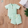 thumbnail image 2 of Ticikt Summer Baby Boy Girl Clothes Set Ribbed Outfits Unisex Solid Short Sleeve Tops Shorts 2PCS,Color:Light Green,Size:3-6 Months, 2 of 9