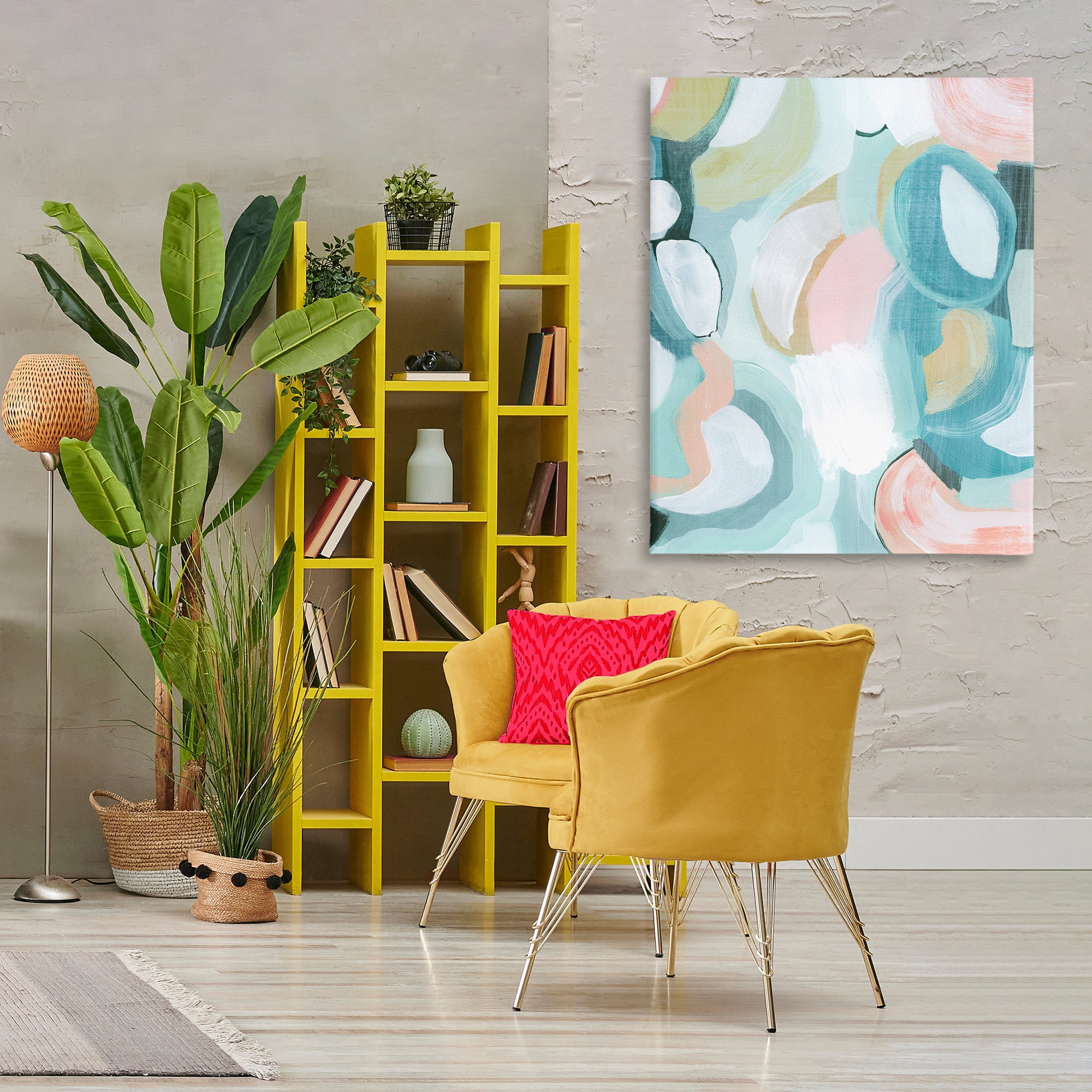 Stupell Industries Pastel Round Forms Abstract Painting Wrapped Canvas Art Print Wall Art, 36 x 48
