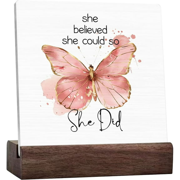 Inspirational Gifts For Women Congratulations Gift Ceramic Table Sign Desk Decor, New Job Gifts For Coworker She Believed She Could So She Did Wooden Sign Decorations For Office Shelf Decor