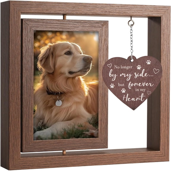 Pet Memorial Gifts for Dogs, 4x6 Double-Sided Rotating Wooden Picture Frame with Acrylic Display, Dog Loss Sympathy Gift