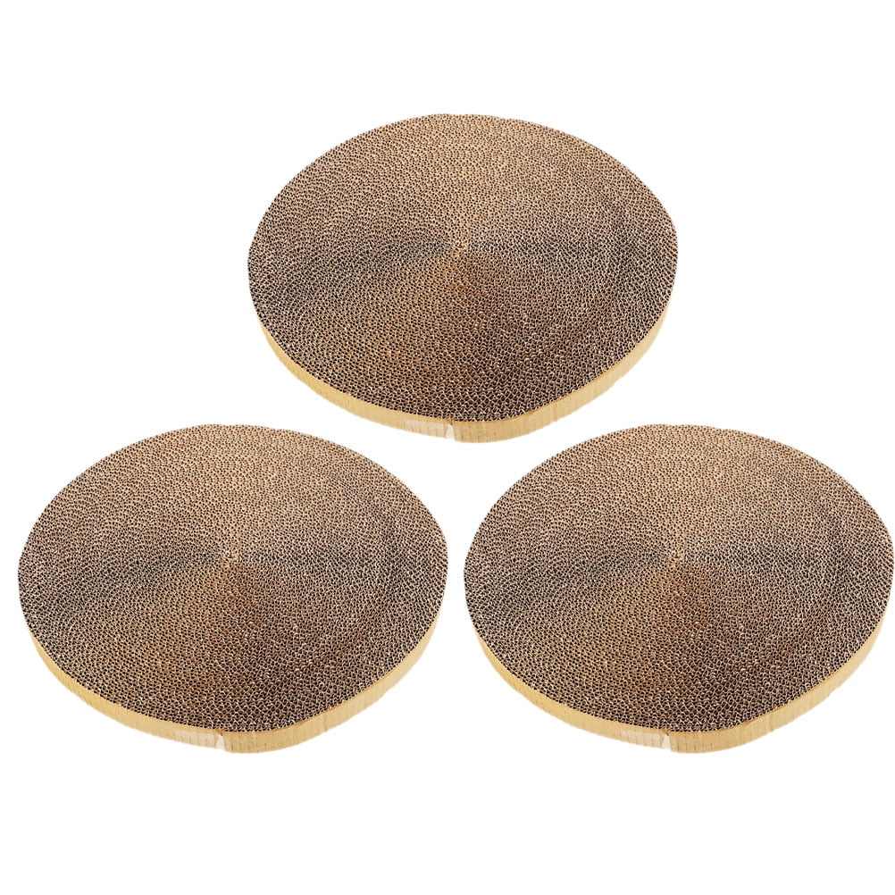 OFFIGAM Circular Khaki Cat Scratch Pads Durable Corrugated Paper for Pet Use 3Pcs