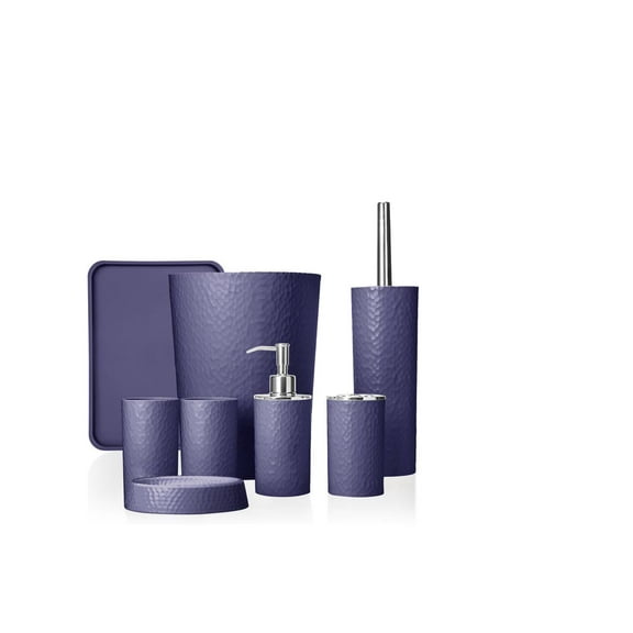 Rosewill Bathroom Accessories 8-Piece Set – Trash Can, Toilet Brush with Holder, Lotion Dispenser, Toothbrush Holder, 2 Toothbrush Cups, Soap Dish & Tray - Lavender