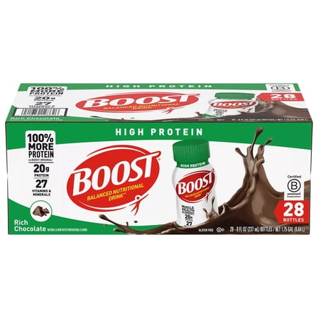 BOOST 20g High Protein Nutritional Drink, Chocolate, 8 Fluid Ounce (Pack of 28)