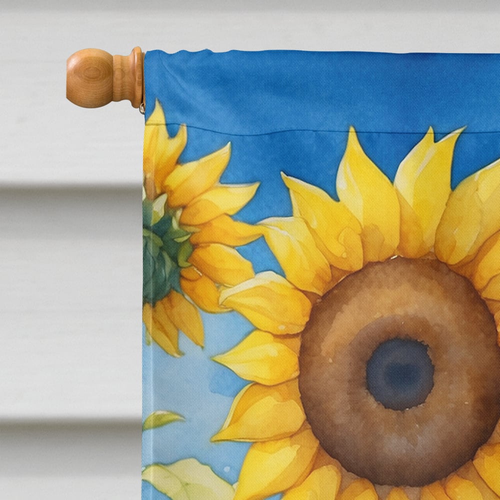 Yorkshire Terrier in Sunflowers House Flag