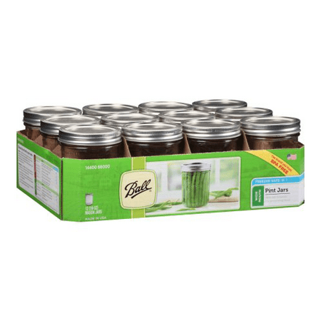 Ball Wide Mouth Pint 16 Oz. Glass Mason Jars with Lids and Bands, 12 Count