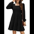 thumbnail image 1 of Vestido Estilo Babydoll Informal de Otoño con Cuello Cuadrado y Larga para Mujer Negro S, 1 of 8