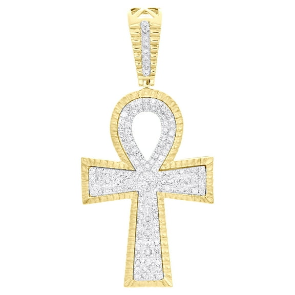 10K Yellow Gold Diamond Men's Faceted Ankh Cross Pendant Religious Charm 1.65 CT