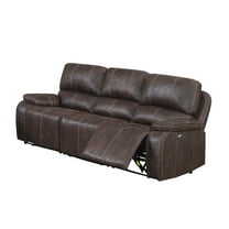 JERFIT 3-Seat Power Reclining Sofa in Genuine Chocolate Brown Leather with Cup Holders