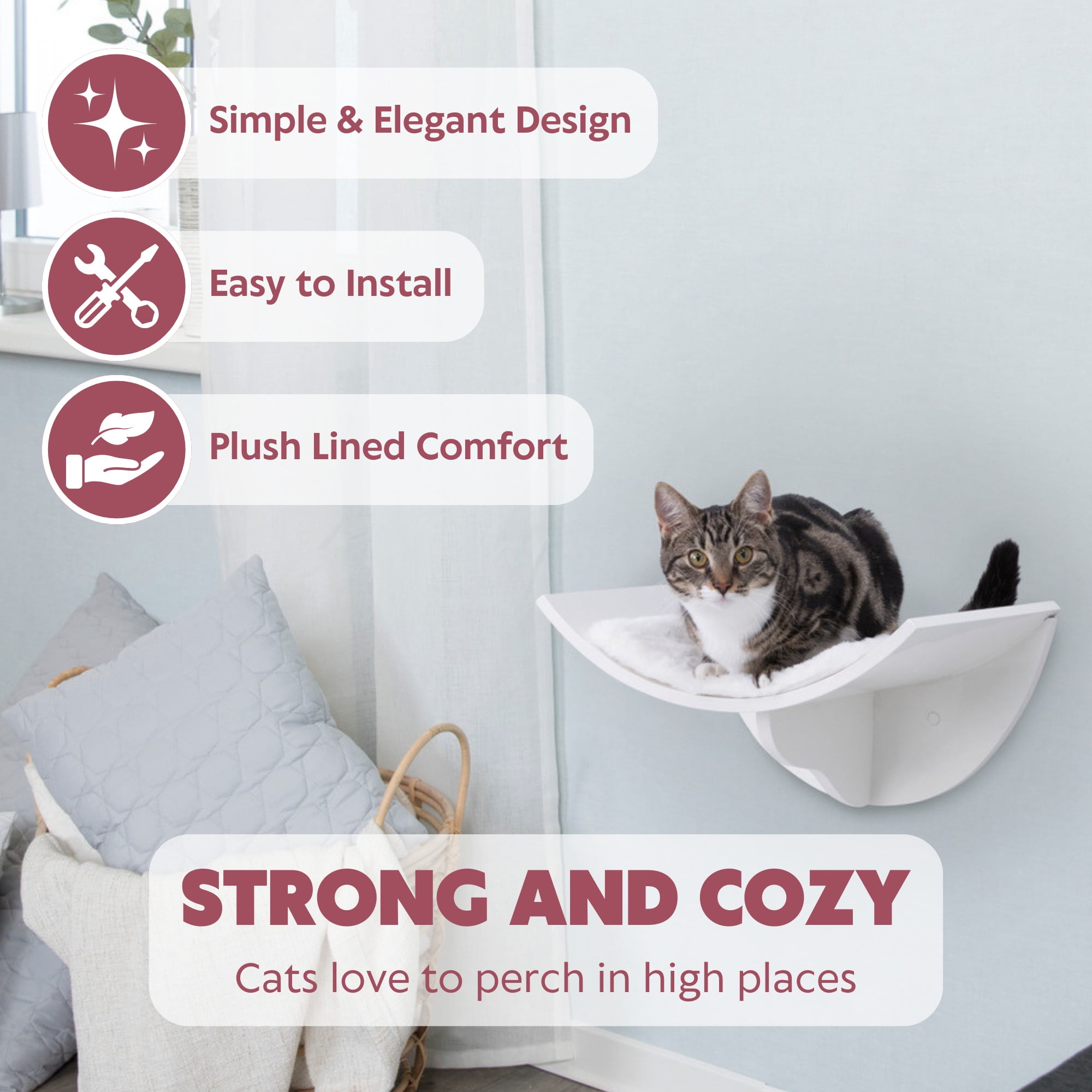 TRIXIE Lorena Space Saving Wall Mounted Cat Perch with Soft Cushion, White