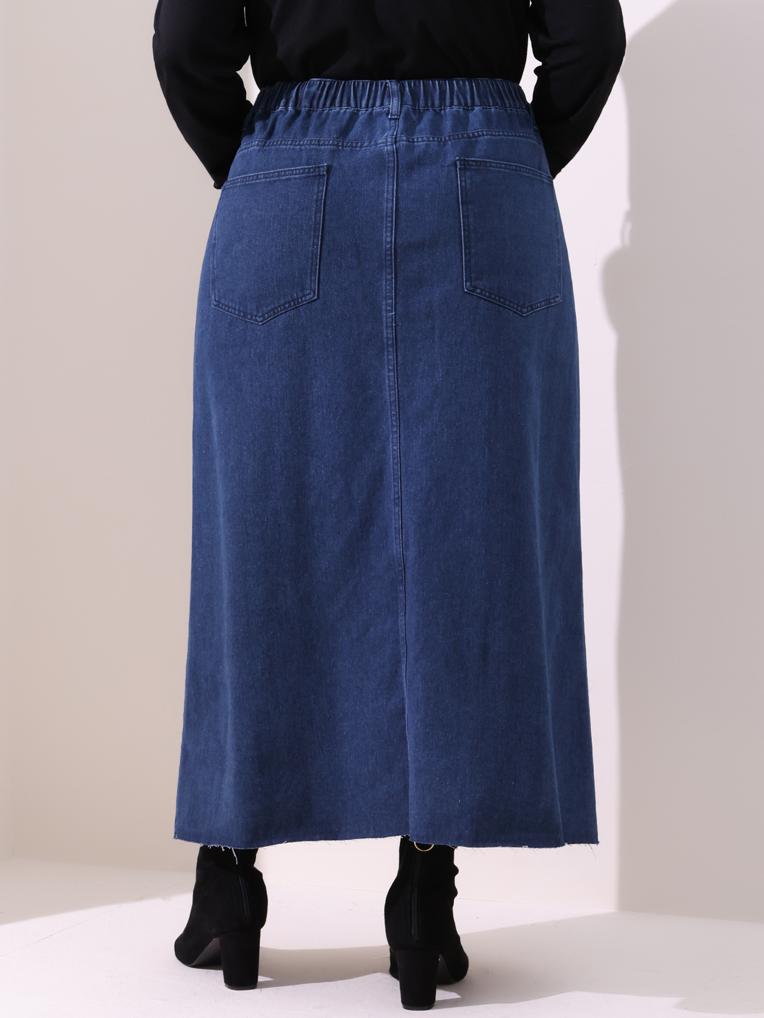 DARING DIVA Women's Plus Denim Maxi Skirt with Frayed Raw Hem 4X Dark Blue