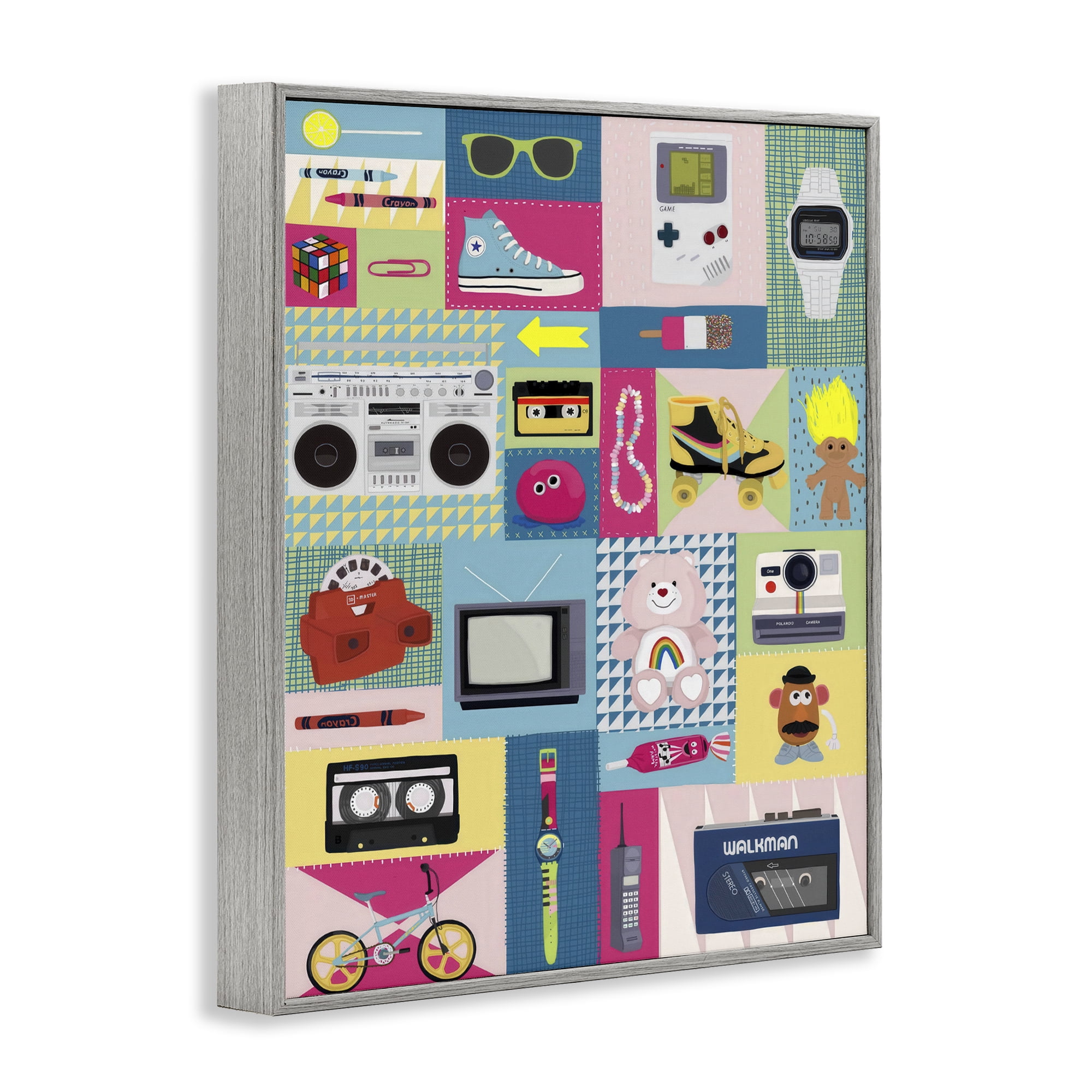 Stupell Industries Retro 80's Patchwork Collection Gray Framed Giclee Art, design by Hanna Melin