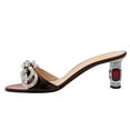 thumbnail image 2 of FSJ Women Sexy Rhinestones Bowknot Round Open Toe Heeled Sandals Crystal Block Chunky Mid Heel Backless Bride Mules Wedding Dress Shoes Size 8 Red, 2 of 5