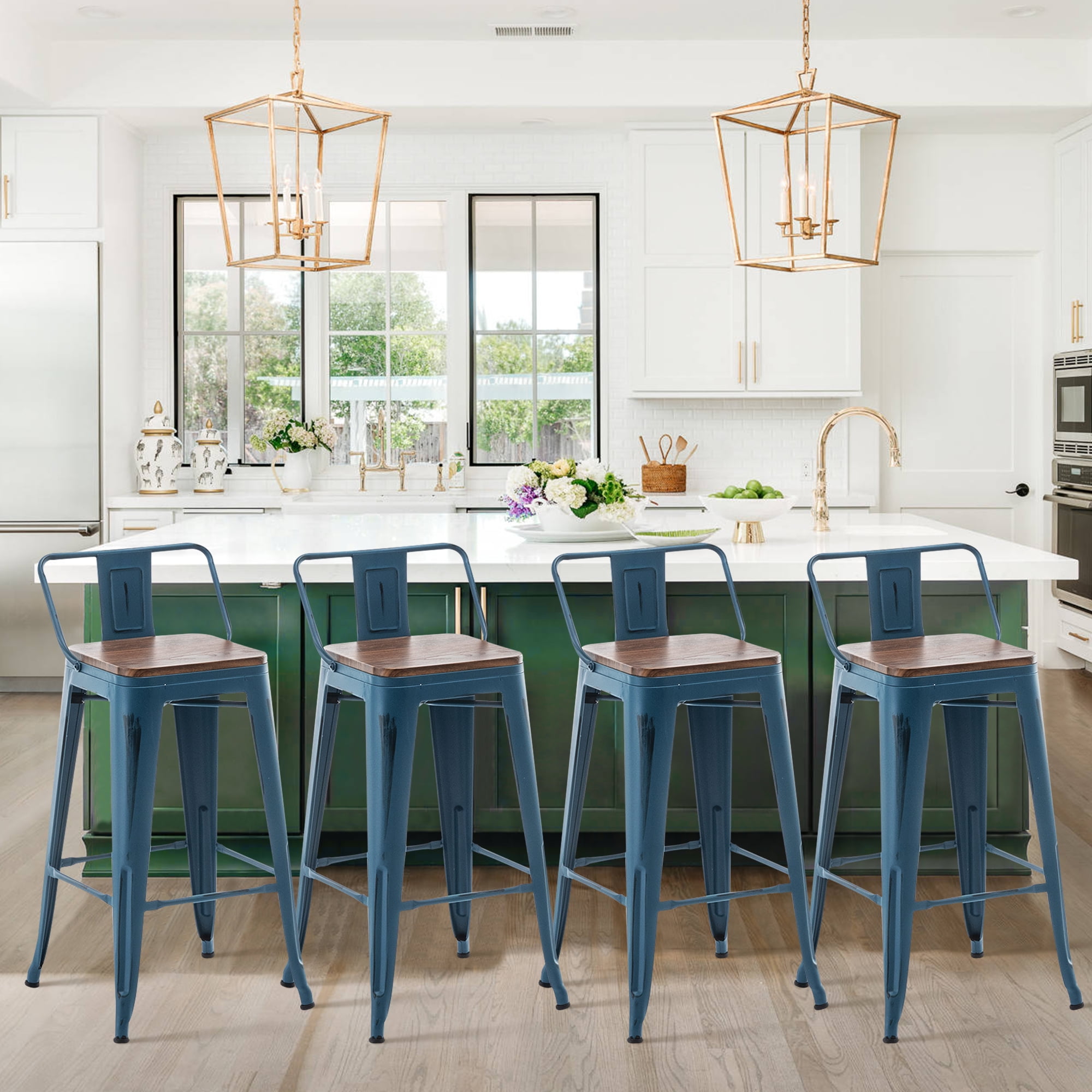 Andeworld Bar Stools Set of 4 Counter Height Stools Industrial Metal