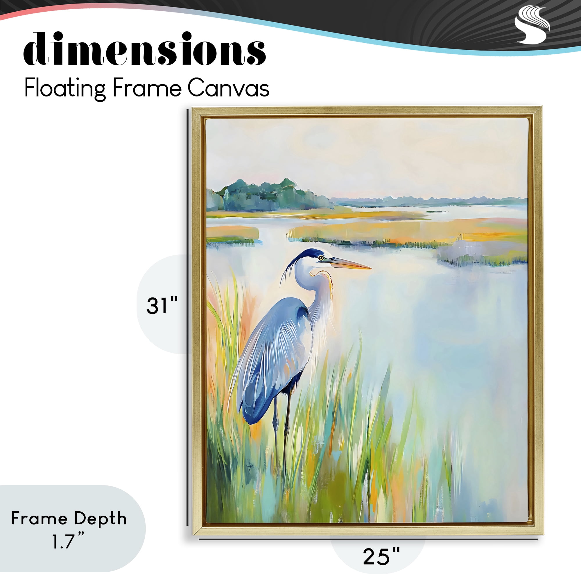 Stupell Industries Heron Perched in the Grass Gold Framed Floater Canvas Wall Art, design by Creative Studio