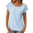 thumbnail image 2 of Tops for Women Plus Size Round Neck Short Sleeved Solid Color Hollowed Out Casual T-Shirt Light Blue XL, 2 of 6