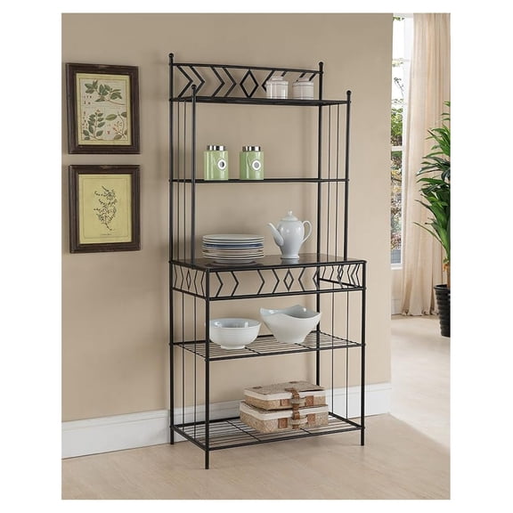 5-Tier Bakers Rack for Kitchen with Storage, Free Standing Microwave Stand Oven Shelf Coffee Bar Stand, Black