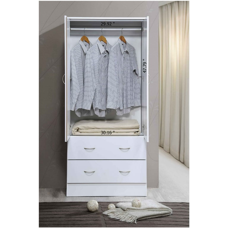 Hodedah Two Door Wardrobe with Two Drawers and Hanging Rod plus