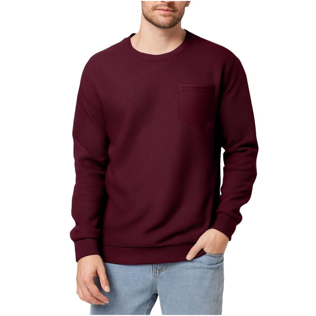 Floleo Haut Décontracté à Manches Longues pour Hommes, Col Rond, Couleur Unie, Confortable, Doux, Rafraîchissant, Respirant, Adapté pour les Week-Ends, les Rendez-Vous, les Vacances et Toutes les Saisons (Vin, m)