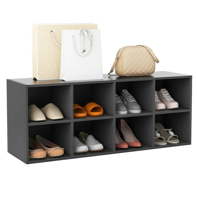 Costway 8 Cubbies Shoe Bench with 500 LBS Weight Capacity Cubby Shoe Rack Storage Cabinet Grey