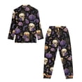 thumbnail image 5 of DISNIMO Skull Rose Pumpkin Printed Womens Pajama Sets 2 Piece Pj Sets Long Sleeve Sleepwear Soft V Neck Loungewear with Long Pants Fall Button Down Lounge Sets, 5 of 7