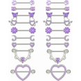 thumbnail image 1 of 9 Pairs Nipple Rings Stainless Steel Heart Butterfly Moon Flower CZ Barbell T..., 1 of 5