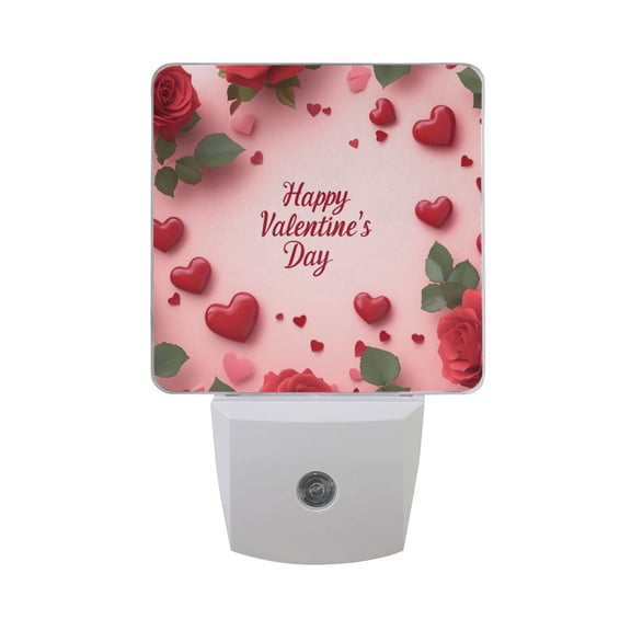 Roses Hearts Happy Valentine's Day LED Night Light with Smart Sensor Plug Into Wall Dusk to Dawn 2 packs