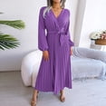 thumbnail image 2 of QIYAGBSA Pleated Maxi Dress for Women Soft V Neck Tie Waist Swing Dress Lantern Sleeve Long Sleeve Fall Winter, 2 of 8