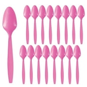 Party City Disposable Plastic Spoons, 16 Count (Bright Pink) - Go Brightly Heavy Duty Classic Reuseable Plastic Spoons - Premium Party Supplies Cutlery