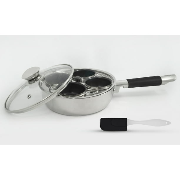 4 Cup Egg Poacher AllInOne 7.5" Stainless Steel Lidded Frypan