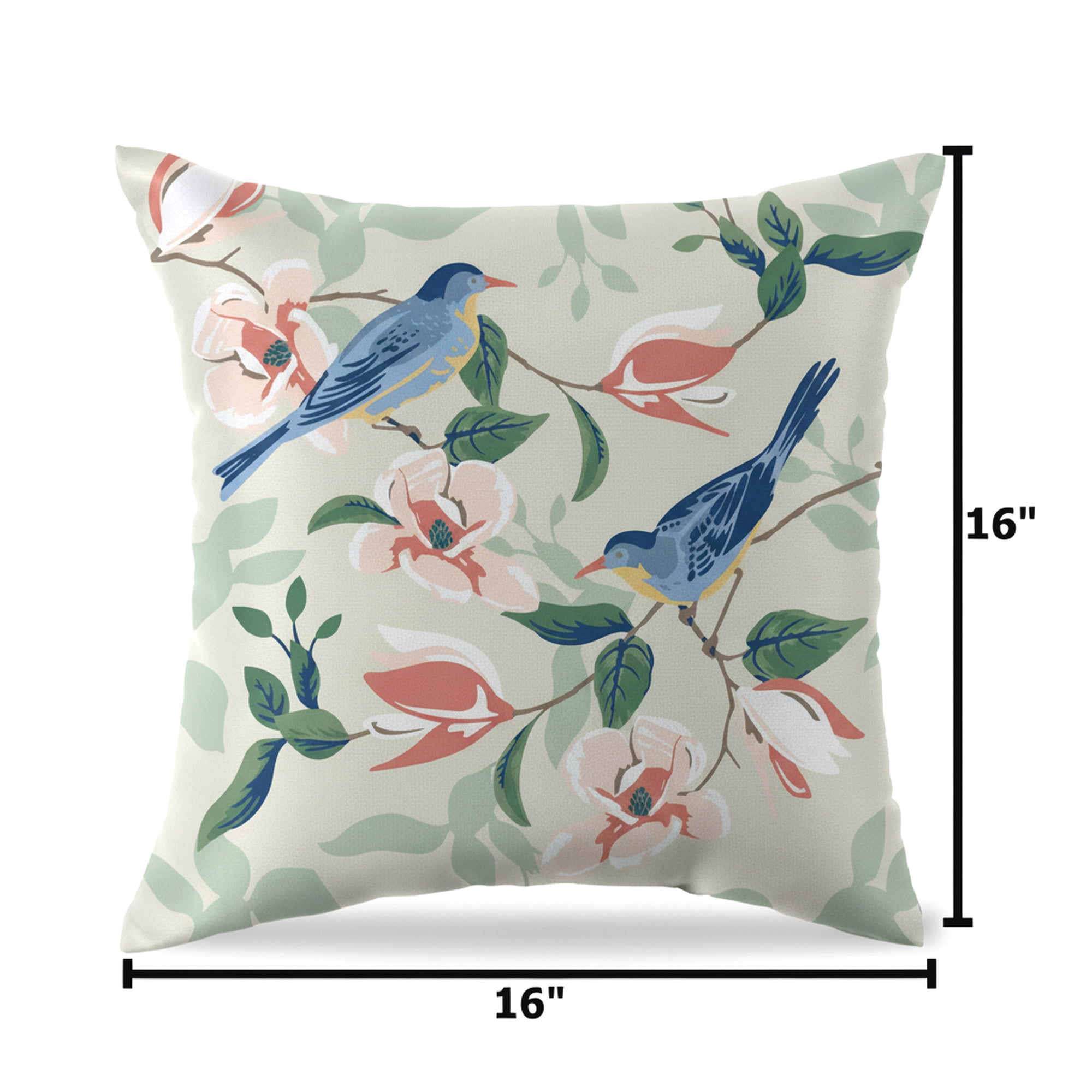 Mainstays 16 in x 16 in Blue Bird Outdoor Pillow, Multi-color