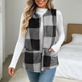 thumbnail image 3 of cocolona Womens Fleece Vest Crew Neck Open Front Sleeveless Jacket Fall Winter Loose Casual Plaid Outerwear, 3 of 7