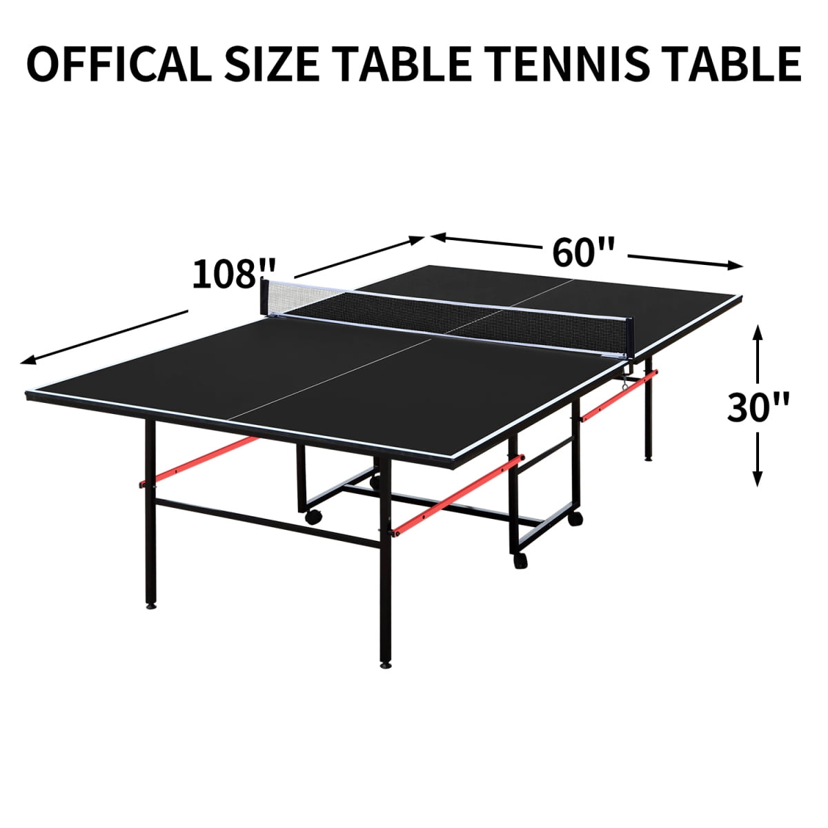 9ft Foldable Table Tennis Table Indoor Ping Pong Table Set with Net Paddles Balls Black
