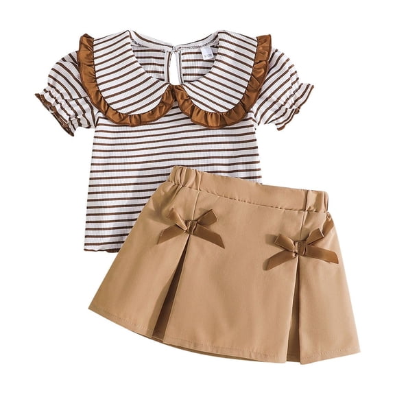 Hienoo Infant Girl Summer Outfits Cute Striped Short Sleeve Top Skirt Set, Sizes 6M-3T