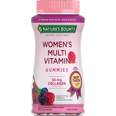 Nature's Bounty Optimal Solutions Women's Multivitamin Gummies with Collagen, Immune and Energy Metabolism Support Dietary Supplement, Raspberry Flavor, 80 Ct