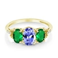 thumbnail image 2 of Gem Stone King 10K Yellow Gold Blue Tanzanite Green Simulated Emerald and Diamond 3-Stone Engagement Ring for Women (1.57 Cttw, Gemstone Birthstone, Size 9), 2 of 4