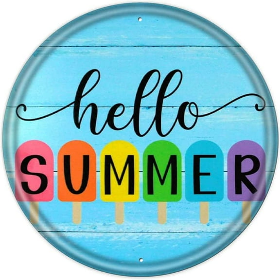 Hello Summer Door Tin Sign Ice Lolly Summer Door Hanger Front Door Decor Wall Art Posters Gifts 12x12 Inch