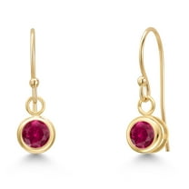 Gem Stone King 14K Yellow Gold Red Created Ruby Earrings for Women | 0.50 Cttw | Gemstone July Birthstone | Round 4MM