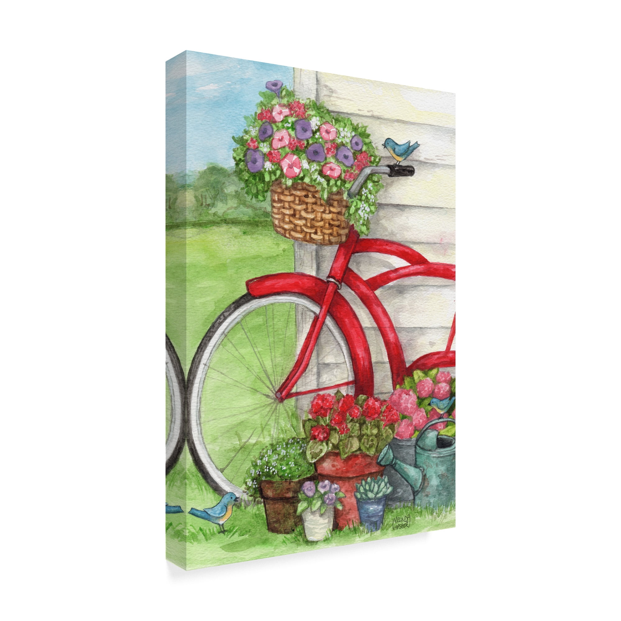 Trademark Fine Art 'Bike With Birds And Flowers Flag' Canvas Art by Melinda Hipsher