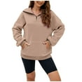 thumbnail image 2 of Quarter Zip Sweatshirts for Women 2025 Long Sleeve Stand Collared Plain Sweatshirt with Pockets Pullover Tops, 2 of 5
