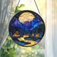thumbnail image 2 of Moonlit Mountain Village Stained Glass Suncatcher – Blue Night Scene Window Hanging, Cozy Cabin Decor, Scenic Nature Lover Gift, 2 of 5
