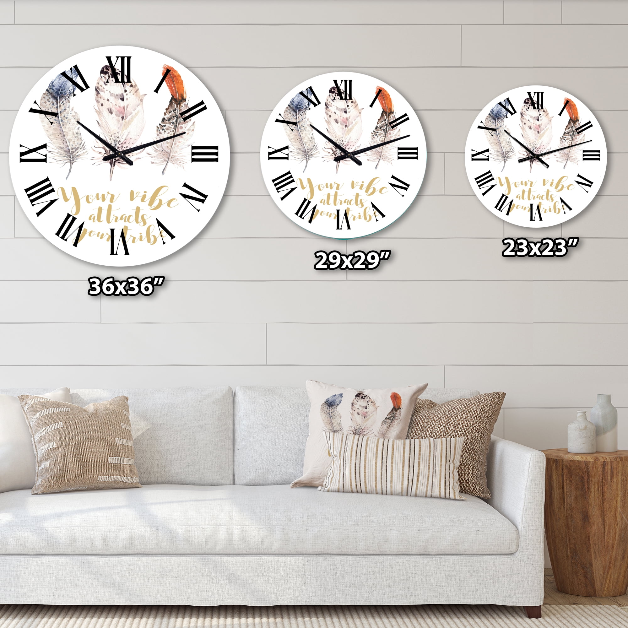 Designart 'Ethnic Feathers Your Vibe Attracts Your Tribe Ii' Bohemian & Eclectic Wall Clock